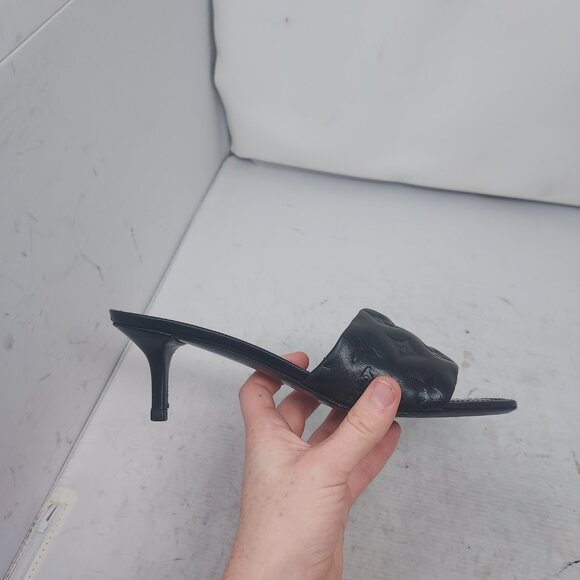 LOUIS VUITTON Monogram Black Embossed Revival Heel Sandal - Picture 5 of 11